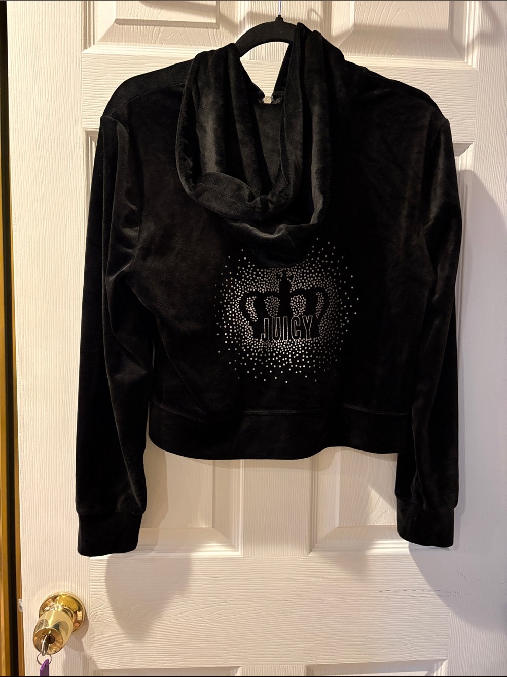 Juicy Couture Black Velour Zip Hoodie with Crystal Crown Logo